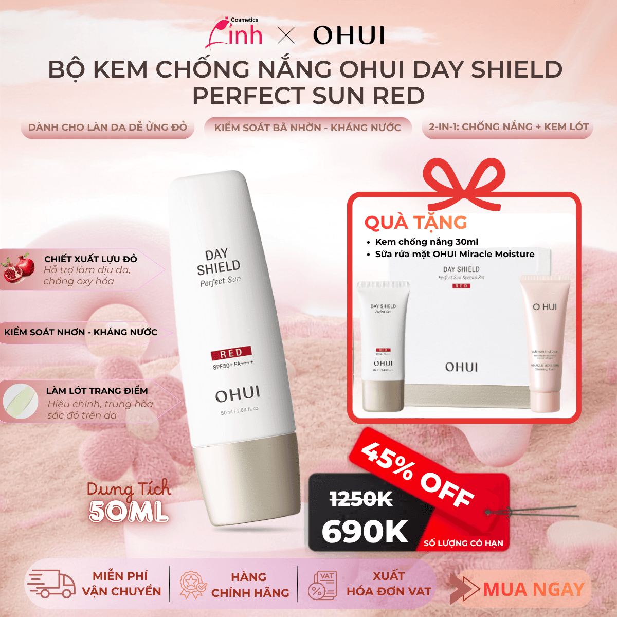 Set Kem Chống Nắng OHUI Day Shield Perfect Sun Red SPF50+/PA++++ 3pcs Set