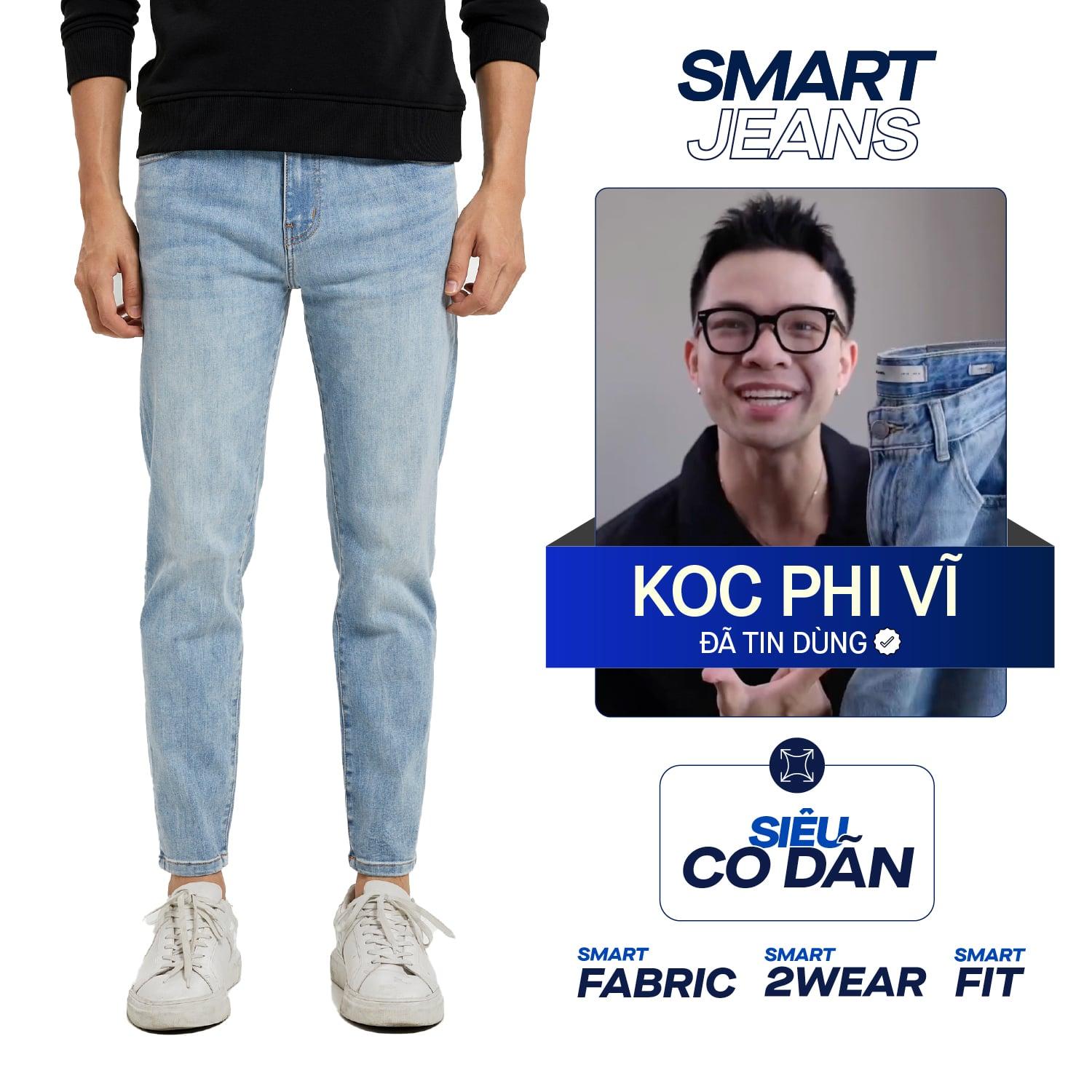 Quần Smart Jeans Nam Siêu Co Dãn Xanh Nhạt Form Smart Fit