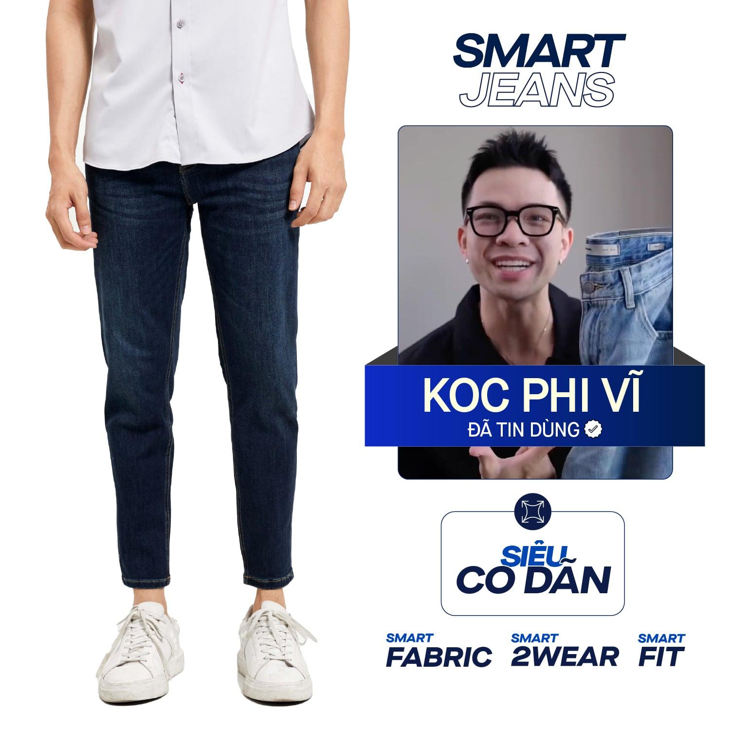Quần Smart Jeans Nam Siêu Co Dãn Xanh Đậm Form Smart Fit