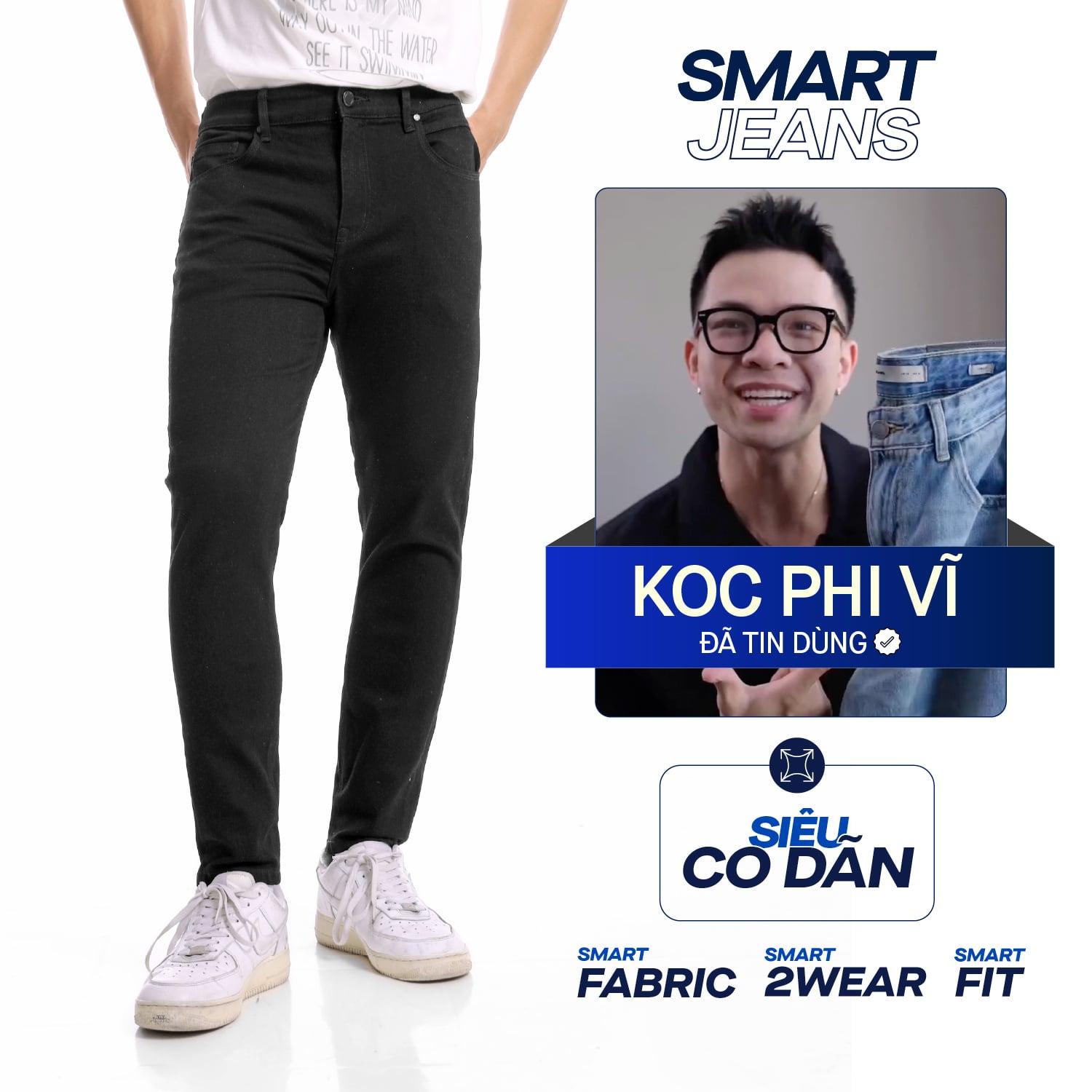 Quần Smart Jeans Nam Siêu Co Dãn Đen Trơn Form Smart Fit