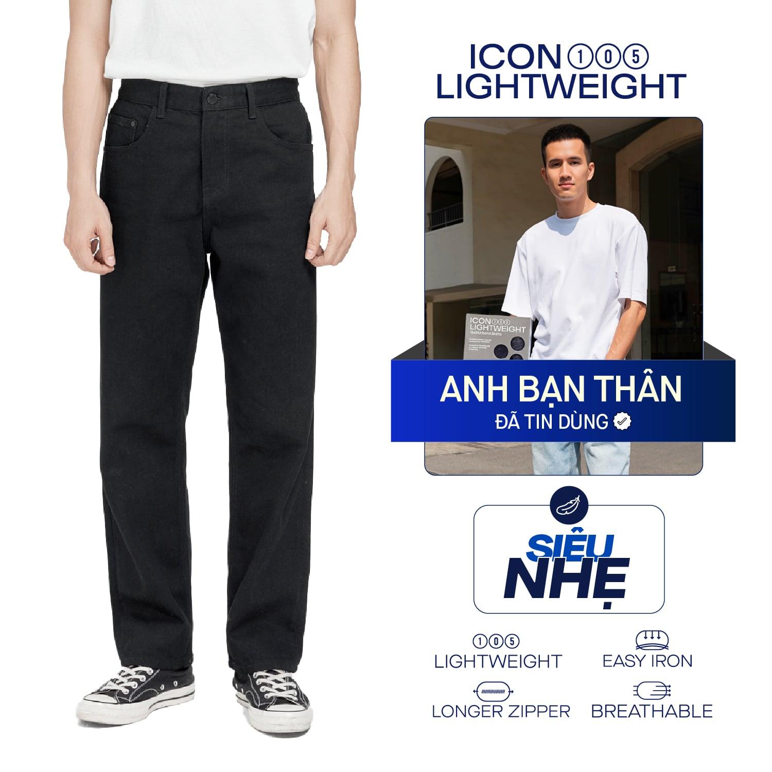 Quần Jeans Nam Siêu Nhẹ Ống Suông Đen ICON105 Form Straight