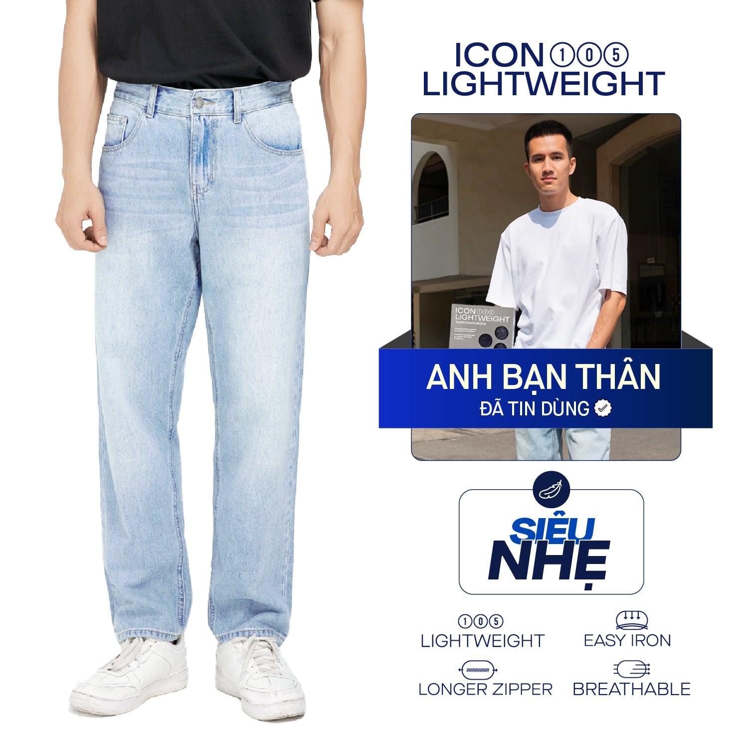 Quần Jeans Nam Siêu Nhẹ Ống Suông Xanh Nhạt Trơn ICON105 Form Straight
