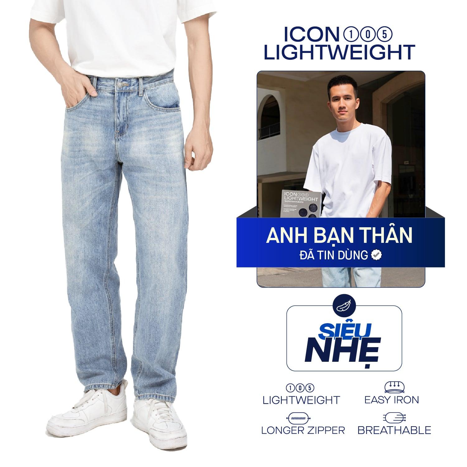 Quần Jeans Nam Siêu Nhẹ Ống Suông Xanh Nhạt ICON105 Form Straight